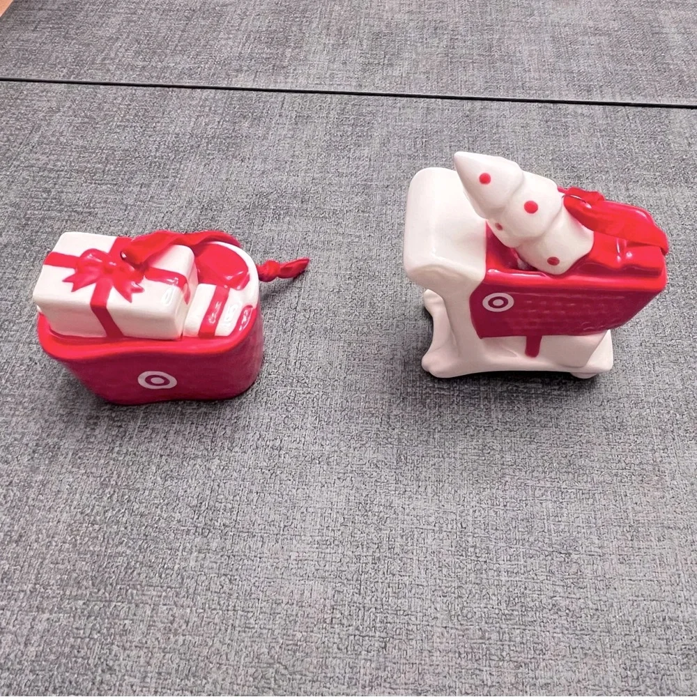 🆕 Target Wondershop Set of 2 Red & White Shopping Cart Christmas Tree Ornaments